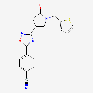 molecular formula C18H14N4O2S B2822445 4-(3-(5-Oxo-1-(thiophen-2-ylmethyl)pyrrolidin-3-yl)-1,2,4-oxadiazol-5-yl)benzonitrile CAS No. 1171476-02-0