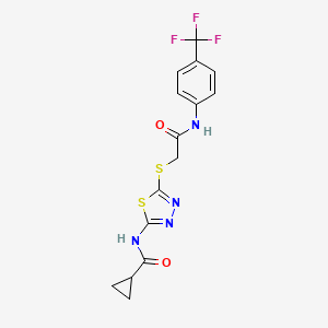 molecular formula C15H13F3N4O2S2 B2822464 N-{5-[({[4-(trifluoromethyl)phenyl]carbamoyl}methyl)sulfanyl]-1,3,4-thiadiazol-2-yl}cyclopropanecarboxamide CAS No. 868975-04-6