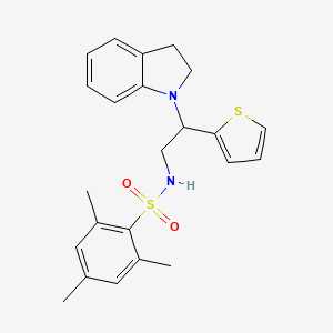 molecular formula C23H26N2O2S2 B2822466 N-(2-(indolin-1-yl)-2-(thiophen-2-yl)ethyl)-2,4,6-trimethylbenzenesulfonamide CAS No. 898452-02-3