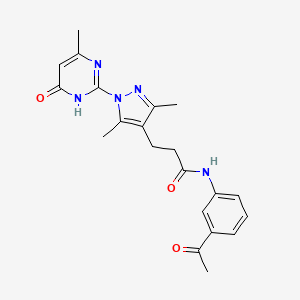 molecular formula C21H23N5O3 B2822469 N-(3-acetylphenyl)-3-(3,5-dimethyl-1-(4-methyl-6-oxo-1,6-dihydropyrimidin-2-yl)-1H-pyrazol-4-yl)propanamide CAS No. 1171066-63-9