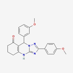 molecular formula C23H22N4O3 B2822473 9-(3-methoxyphenyl)-2-(4-methoxyphenyl)-4H,5H,6H,7H,8H,9H-[1,2,4]triazolo[3,2-b]quinazolin-8-one CAS No. 539841-27-5