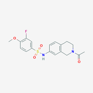 molecular formula C18H19FN2O4S B2822480 N-(2-acetyl-1,2,3,4-tetrahydroisoquinolin-7-yl)-3-fluoro-4-methoxybenzene-1-sulfonamide CAS No. 955596-00-6
