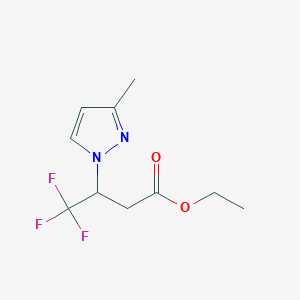 molecular formula C10H13F3N2O2 B2822536 ethyl 4,4,4-trifluoro-3-(3-methyl-1H-pyrazol-1-yl)butanoate CAS No. 2054953-63-6