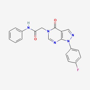 molecular formula C19H14FN5O2 B2822562 2-(1-(4-fluorophenyl)-4-oxo-1H-pyrazolo[3,4-d]pyrimidin-5(4H)-yl)-N-phenylacetamide CAS No. 852450-23-8