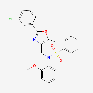 molecular formula C24H21ClN2O4S B2822581 N-{[2-(3-chlorophenyl)-5-methyl-1,3-oxazol-4-yl]methyl}-N-(2-methoxyphenyl)benzenesulfonamide CAS No. 1251643-08-9
