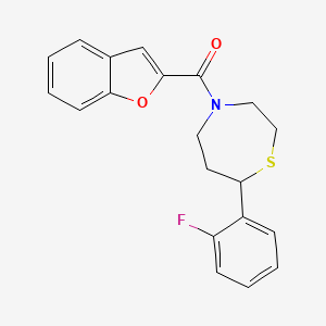molecular formula C20H18FNO2S B2822589 4-(1-benzofuran-2-carbonyl)-7-(2-fluorophenyl)-1,4-thiazepane CAS No. 1706093-23-3