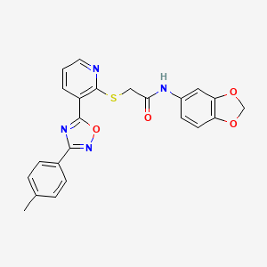 molecular formula C23H18N4O4S B2822614 N-(2H-1,3-benzodioxol-5-yl)-2-({3-[3-(4-methylphenyl)-1,2,4-oxadiazol-5-yl]pyridin-2-yl}sulfanyl)acetamide CAS No. 1242874-15-2