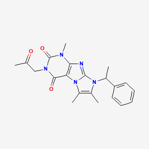 molecular formula C21H23N5O3 B2822658 1,6,7-trimethyl-3-(2-oxopropyl)-8-(1-phenylethyl)-1H-imidazo[2,1-f]purine-2,4(3H,8H)-dione CAS No. 919012-15-0