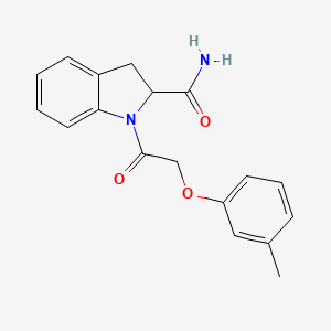 molecular formula C18H18N2O3 B2822678 1-(2-(m-Tolyloxy)acetyl)indoline-2-carboxamide CAS No. 1099656-27-5