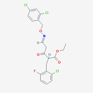 molecular formula C21H19Cl3FNO4 B2822692 Ethyl 2-(2-chloro-6-fluorobenzyl)-5-{[(2,4-dichlorobenzyl)oxy]imino}-3-oxopentanoate CAS No. 477869-88-8