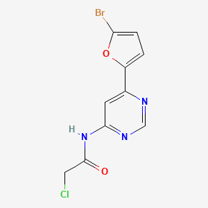 molecular formula C10H7BrClN3O2 B2822722 N-[6-(5-Bromofuran-2-yl)pyrimidin-4-yl]-2-chloroacetamide CAS No. 2411246-29-0