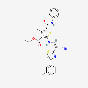 (Z)-ethyl 2-((2-cyano-2-(4-(3,4-dimethylphenyl)thiazol-2-yl)vinyl)amino)-4-methyl-5-(phenylcarbamoyl)thiophene-3-carboxylate