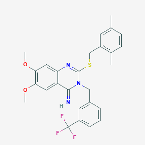 2-[(2,5-dimethylbenzyl)sulfanyl]-6,7-dimethoxy-3-[3-(trifluoromethyl)benzyl]-4(3H)-quinazolinimine