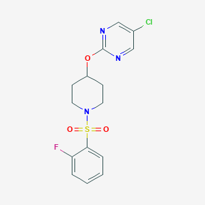 molecular formula C15H15ClFN3O3S B2822771 5-Chloro-2-{[1-(2-fluorobenzenesulfonyl)piperidin-4-yl]oxy}pyrimidine CAS No. 2415539-32-9