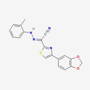 molecular formula C19H14N4O2S B2822772 (2E)-[4-(1,3-benzodioxol-5-yl)-1,3-thiazol-2-yl][2-(2-methylphenyl)hydrazinylidene]ethanenitrile CAS No. 477188-22-0
