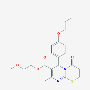 molecular formula C22H28N2O5S B2822773 2-Methoxyethyl 6-(4-butoxyphenyl)-8-methyl-4-oxo-2,3,4,6-tetrahydropyrimido[2,1-b][1,3]thiazine-7-carboxylate CAS No. 608494-04-8