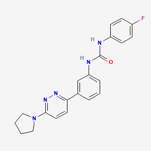 molecular formula C21H20FN5O B2822782 1-(4-Fluorophenyl)-3-(3-(6-(pyrrolidin-1-yl)pyridazin-3-yl)phenyl)urea CAS No. 1021111-88-5