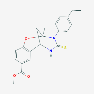 molecular formula C21H22N2O3S B2822791 methyl 3-(4-ethylphenyl)-2-methyl-4-thioxo-3,4,5,6-tetrahydro-2H-2,6-methanobenzo[g][1,3,5]oxadiazocine-8-carboxylate CAS No. 933235-98-4