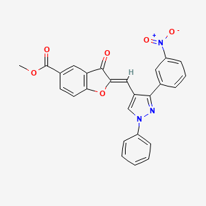 molecular formula C26H17N3O6 B2822792 (Z)-methyl 2-((3-(3-nitrophenyl)-1-phenyl-1H-pyrazol-4-yl)methylene)-3-oxo-2,3-dihydrobenzofuran-5-carboxylate CAS No. 956705-53-6