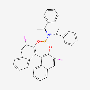 molecular formula C36H28I2NO2P B2822795 10,16-Diiodo-N,N-bis[(1R)-1-phenylethyl]-12,14-dioxa-13-phosphapentacyclo[13.8.0.02,11.03,8.018,23]tricosa-1(15),2(11),3,5,7,9,16,18,20,22-decaen-13-amine CAS No. 1642865-17-5