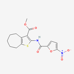 molecular formula C16H16N2O6S B2822800 methyl 2-(5-nitrofuran-2-amido)-4H,5H,6H,7H,8H-cyclohepta[b]thiophene-3-carboxylate CAS No. 477579-03-6
