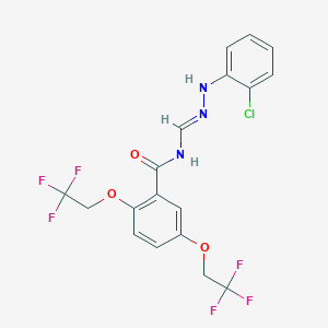 molecular formula C18H14ClF6N3O3 B2822807 N-[(1E)-[2-(2-chlorophenyl)hydrazin-1-yl]methylidene]-2,5-bis(2,2,2-trifluoroethoxy)benzamide CAS No. 400081-41-6