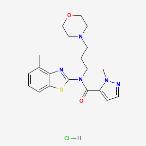 molecular formula C20H26ClN5O2S B2822809 1-methyl-N-(4-methyl-1,3-benzothiazol-2-yl)-N-[3-(morpholin-4-yl)propyl]-1H-pyrazole-5-carboxamide hydrochloride CAS No. 1189720-75-9
