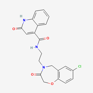 molecular formula C21H18ClN3O4 B2822829 N-(2-(7-chloro-3-oxo-2,3-dihydrobenzo[f][1,4]oxazepin-4(5H)-yl)ethyl)-2-hydroxyquinoline-4-carboxamide CAS No. 1903438-56-1