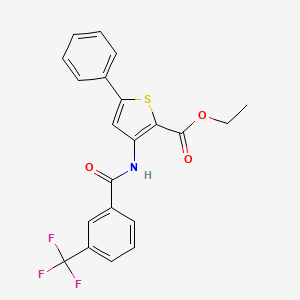 molecular formula C21H16F3NO3S B2822843 乙酸乙酯-5-苯基-3-(3-(三氟甲基)苯甲酰胺基)噻吩-2-羧酸乙酯 CAS No. 392290-10-7