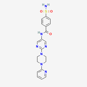 molecular formula C20H21N7O3S B2822859 N-(2-(4-(pyridin-2-yl)piperazin-1-yl)pyrimidin-5-yl)-4-sulfamoylbenzamide CAS No. 1396889-35-2