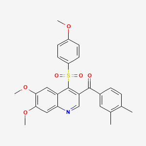 molecular formula C27H25NO6S B2822870 (6,7-Dimethoxy-4-((4-methoxyphenyl)sulfonyl)quinolin-3-yl)(3,4-dimethylphenyl)methanone CAS No. 866846-37-9