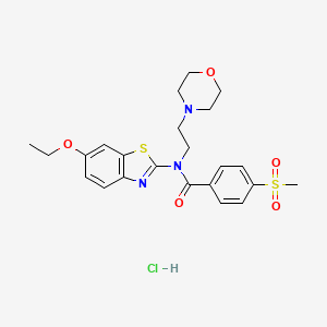 molecular formula C23H28ClN3O5S2 B2822880 N-(6-ethoxybenzo[d]thiazol-2-yl)-4-(methylsulfonyl)-N-(2-morpholinoethyl)benzamide hydrochloride CAS No. 1217035-56-7