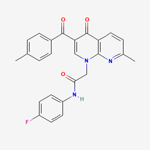 molecular formula C25H20FN3O3 B2822890 N-(4-fluorophenyl)-2-[7-methyl-3-(4-methylbenzoyl)-4-oxo-1,4-dihydro-1,8-naphthyridin-1-yl]acetamide CAS No. 894908-10-2