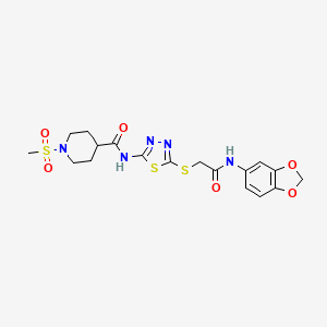 N-(5-((2-(benzo[d][1,3]dioxol-5-ylamino)-2-oxoethyl)thio)-1,3,4-thiadiazol-2-yl)-1-(methylsulfonyl)piperidine-4-carboxamide