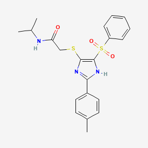 molecular formula C21H23N3O3S2 B2822913 2-{[4-(benzenesulfonyl)-2-(4-methylphenyl)-1H-imidazol-5-yl]sulfanyl}-N-(propan-2-yl)acetamide CAS No. 950396-46-0