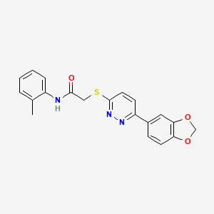 molecular formula C20H17N3O3S B2822925 2-[6-(1,3-苯并二氧杂-5-基)吡嗪-3-基]硫醚-N-(2-甲基苯基)乙酰胺 CAS No. 893990-51-7