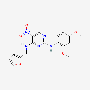 molecular formula C18H19N5O5 B2822926 N2-(2,4-dimethoxyphenyl)-N4-(furan-2-ylmethyl)-6-methyl-5-nitropyrimidine-2,4-diamine CAS No. 1209789-37-6