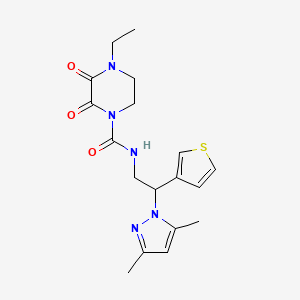 molecular formula C18H23N5O3S B2822928 N-[2-(3,5-二甲基-1H-吡唑-1-基)-2-(噻吩-3-基)乙基]-4-乙基-2,3-二氧代哌嗪-1-羧酰胺 CAS No. 2097898-88-7