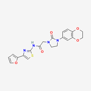 molecular formula C20H18N4O5S B2822940 2-(3-(2,3-dihydrobenzo[b][1,4]dioxin-6-yl)-2-oxoimidazolidin-1-yl)-N-(4-(furan-2-yl)thiazol-2-yl)acetamide CAS No. 1251698-73-3