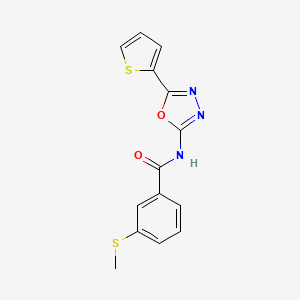 molecular formula C14H11N3O2S2 B2822946 3-甲基硫醚-N-(5-噻吩-2-基-1,3,4-噁二唑-2-基)苯甲酰胺 CAS No. 896344-81-3