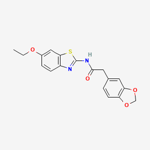 molecular formula C18H16N2O4S B2822960 2-(苯并[1,3]二噁杂环-5-基)-N-(6-乙氧基苯并[4]噻唑-2-基)乙酰胺 CAS No. 922555-62-2