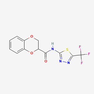 molecular formula C12H8F3N3O3S B2823003 N-[5-(trifluoromethyl)-1,3,4-thiadiazol-2-yl]-2,3-dihydro-1,4-benzodioxine-2-carboxamide CAS No. 865660-10-2