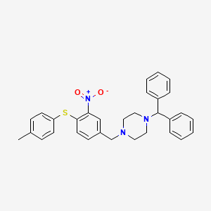 B2823006 1-Benzhydryl-4-{4-[(4-methylphenyl)sulfanyl]-3-nitrobenzyl}piperazine CAS No. 477869-34-4