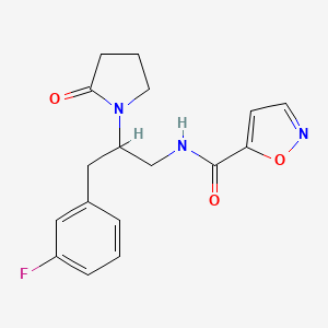 B2823015 N-(3-(3-fluorophenyl)-2-(2-oxopyrrolidin-1-yl)propyl)isoxazole-5-carboxamide CAS No. 1421522-68-0