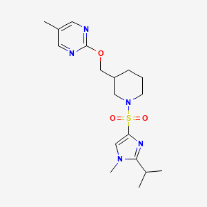 molecular formula C18H27N5O3S B2823140 5-methyl-2-[(1-{[1-methyl-2-(propan-2-yl)-1H-imidazol-4-yl]sulfonyl}piperidin-3-yl)methoxy]pyrimidine CAS No. 2379947-87-0