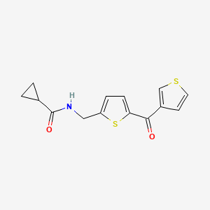 molecular formula C14H13NO2S2 B2823174 N-((5-(thiophene-3-carbonyl)thiophen-2-yl)methyl)cyclopropanecarboxamide CAS No. 1797078-31-9