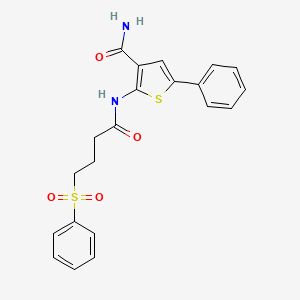 molecular formula C21H20N2O4S2 B2823199 2-[4-(benzenesulfonyl)butanamido]-5-phenylthiophene-3-carboxamide CAS No. 941934-72-1