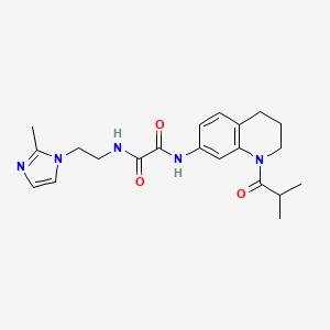 molecular formula C21H27N5O3 B2823200 N-[2-(2-methyl-1H-imidazol-1-yl)ethyl]-N'-[1-(2-methylpropanoyl)-1,2,3,4-tetrahydroquinolin-7-yl]ethanediamide CAS No. 1327321-30-1