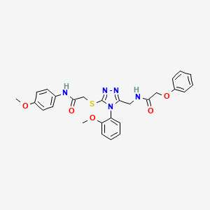 molecular formula C27H27N5O5S B2823238 N-(4-methoxyphenyl)-2-((4-(2-methoxyphenyl)-5-((2-phenoxyacetamido)methyl)-4H-1,2,4-triazol-3-yl)thio)acetamide CAS No. 394214-90-5