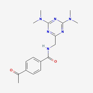 4-acetyl-N-((4,6-bis(dimethylamino)-1,3,5-triazin-2-yl)methyl)benzamide